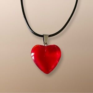 ⭐️ 5 for $25 Heart Shaped Crystal Glass Pendant Necklace on a Black Cord